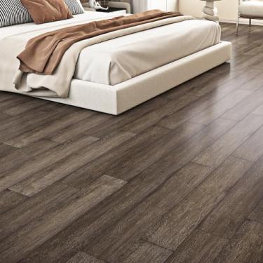 Imagem de Livelynine Pacote com 18 15,2 x 91,4 cm Pegue e cole azulejo de madeira à prova d'água piso de prancha de vinil autoadesivo tábuas de piso laminado piso de linóleo à prova de vida Piso de madeira