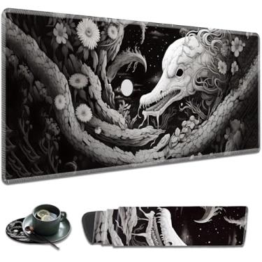 Imagem de Tapete de mouse grande para jogos antiderrapante tapete de mesa macio estendido tapete de mesa (31,5" × 11,20 cm) combinado com porta-copos, decoração de mesa de casa e escritório, cobra preta