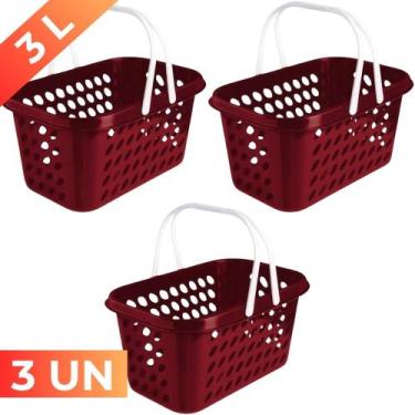 Imagem de Kit 3 Cesta Cestinha Plástica Supermercado Compras 3L c/ Alça Resisten