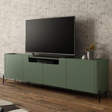 Imagem de Rack com 4 Portas Lisas 220cm para Sala 100% MDF Pés Metal - Casa Lar 