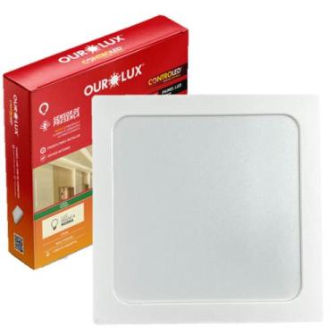 Imagem de Kit 3 Plafon Quadrado Sobrepor 18w Sensor Presença 2700K Amarela - Our