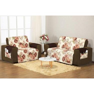 Imagem de Protetor Capa De Sofa Aquarela Estampado 2 E 3 Lugares - Floral Marrom