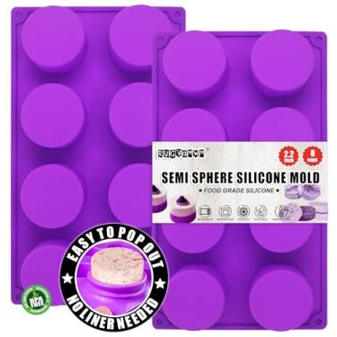 Imagem de RUGVOMWM Molde redondo de silicone com 8 cavidades, moldes de bolo para cupcake, bolo, pão, cheesecake, pão de milho, brownie, muffin e mais - redondo - pacote com 2