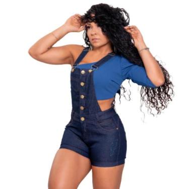 Imagem de Short Jardineira Macaquinho Curto Jeans Feminino Adulto Lycra  - KARHA