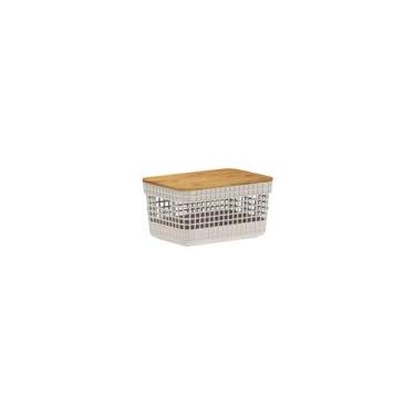 Imagem de Cesto Grid com Tampa de Bambu 2,5L Bege Ou, U