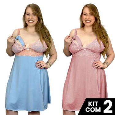 Imagem de Kit 2 Camisolas  Plus Size  Amamentação Renda Pós Parto Lisa Maternida