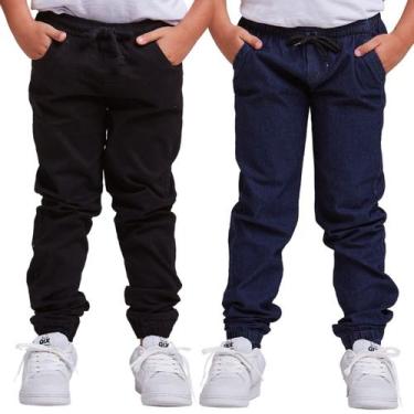 Imagem de Kit 2 Calças Jogger Infantil Punho - Daze Modas, 16, Jeans escuro, Jea