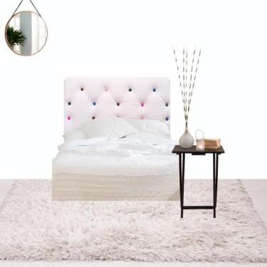 Imagem de Cabeceira Solteiro Estofada Botões Multicores Butonê Branca - Brilho'S