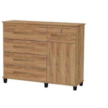 Imagem de Cômoda 5 Gavetas Com Fechadura em Aço e Sapateira Cor Canelato - Trino