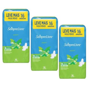 Imagem de Kit com 3 Absorventes Externo Sempre Livre Adapt Cobertura Suave com A