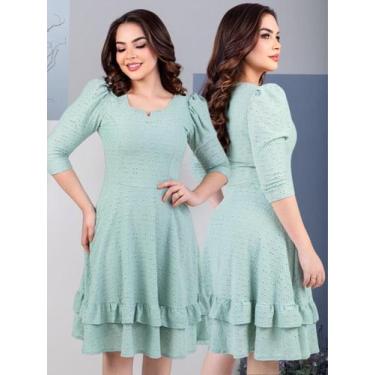 Imagem de Vestido Midi Elegante com Babado Manga 3/4 de Festa Lese Maravilhoso -