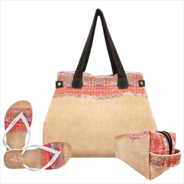 Imagem de Kit Feminino Bolsa, Necessaire e Chinelo Indiana, Magicc Bolsas, 33/34