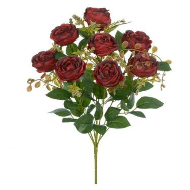 Imagem de BUQUE DE FLORES ROSA CABBAGE X9 VERMELHO 39cm - Flor Arte
