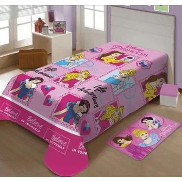 Imagem de Manta Soft Rosa Microfibra Disney Princesas Jolitex, Rosa, Solteiro