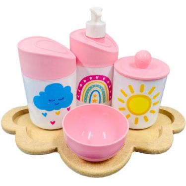 Imagem de Kit Higiene Bebê Chuva de Amor Menina com Bandeja Nuvem MDF - Dóia Kid