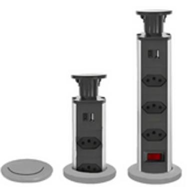 Imagem de Tomada Retrátil Torre Multiplug Embutir Mesa 3 Tomadas e USB Preta - b