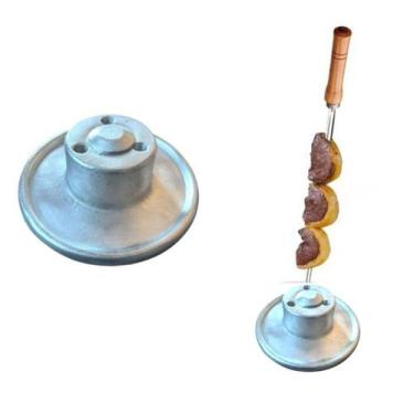 Imagem de Suporte Porta Espeto Com 3 Furos Prata Para Churrasco - Funditex