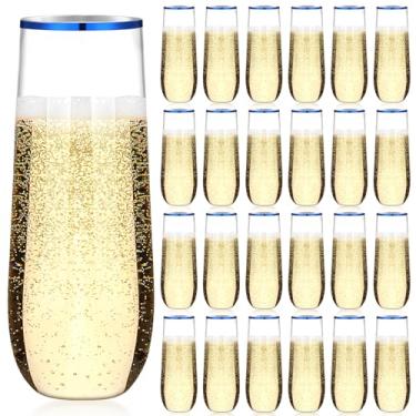 Imagem de Norme 24 peças de taças de champanhe de plástico de 265 ml, taças de champanhe de plástico sem haste, taças de mimosa inquebráveis, taças de champanhe transparentes para festa (azul)