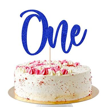 Imagem de AROKIPPRY Topo de bolo de primeiro aniversário - Glitter One Sign Artigos de decoração de bolo de 1º aniversário - para lembrancinhas de chá de bebê, revelação de gênero de bebê, festa de aniversário