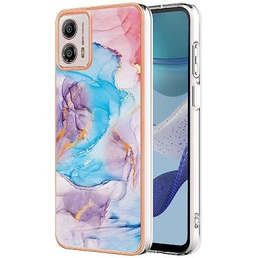 Imagem de Monwutong Capa de telefone de ajuste fino para Motorola G53, capa moderna com padrão de mármore IMD brilhante para meninas, capa de proteção de lente de tela e câmera para Moto G53, IMDA mármore azul