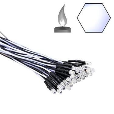 Imagem de EDGELEC 30 peças de luzes LED cintilantes brancas de 12 Volts, 3 mm, diodos emissores (luzes cintilantes) pré-conectadas 20 cm DC 12 V, luz de LED, lentes transparentes, pequenas lâmpadas de LED