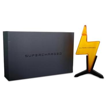 Imagem de Garrafa de licor de vidro supercharged de 750 ml com suporte de madeira para uísque, bourbon, escocês