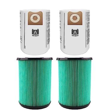 Imagem de Pacote com 2 filtros de substituição VF6000 de 5 camadas para aspiradores Ridgid de 12 a 20 galões, 2 sacos de substituição para aspirador de pó VF3502 compatíveis com aspirador de pó molhado/seco Ridgid de 12 a 16 galões