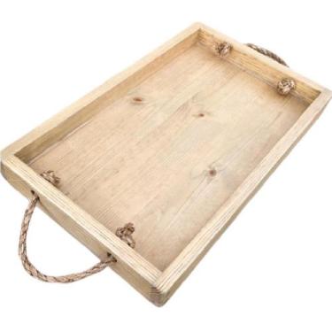 Imagem de Bandeja De Madeira Maciça Natural Com Cordas - Loja Do Pinho