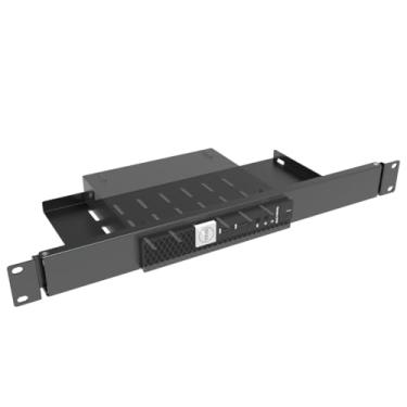 Imagem de JINGCHENGMEI Mini suporte em rack para Dell OptiPlex Micro fator de forma - Prateleira de rack de servidor articulada 1U com conexões de rede de fácil acesso em gabinete de rede de 48.3 cm ou rack de
