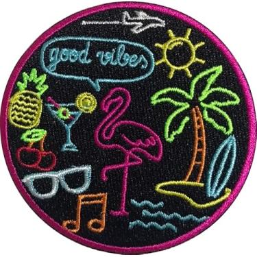 Imagem de Patch Good Vibes para passar a ferro/costurar, 7,6 cm - Patch legal totalmente bordado da PatchClub (placa neon)