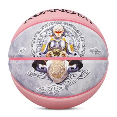 Imagem de Kuangmi Bola de basquete Wukong, tamanho oficial masculino 7 (75 cm), feita para jogos de basquete em ambientes internos e externos, cinza e rosa