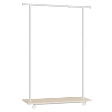 Imagem de SONGMICS Suporte de roupas com rodas, suporte para pendurar roupas, suporte de metal de 95 cm com prateleira, carrega até 50 kg, para quarto, armário, bege natural e branco nuvem UHSR151W01