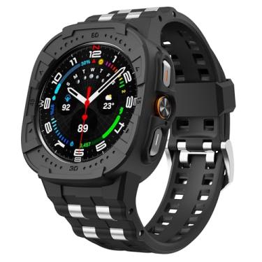 Imagem de T-ENGINE Pulseira de relógio compatível com Samsung Galaxy Watch 7 Ultra de 47 mm com capa, ultra pulseira robusta para Galaxy Watch com capa protetora (preto)