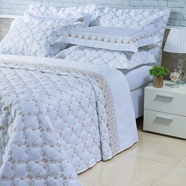Imagem de Kit Cobre Leito Colcha Garland Super King 100% Algodão 400 Fios Acetinado Bordado 5 Peç...