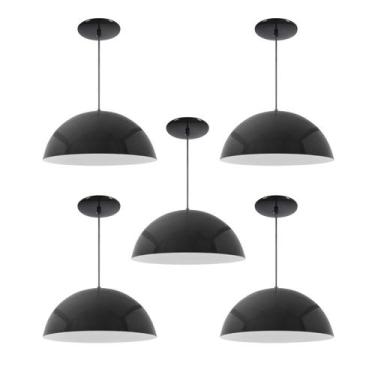 Imagem de Kit 5 Luminária Pendente Meia Lua 50cm Interior Branco Brilho Com Fiaç