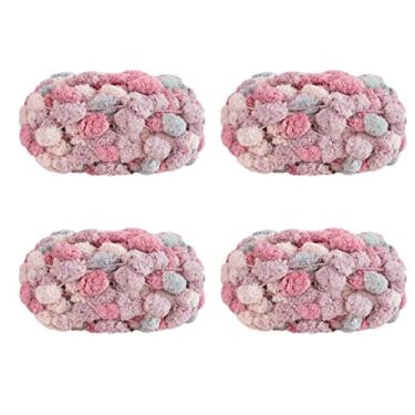 Imagem de 4 bolas de fio Pomp-A-Doodle, 100% poliéster Jelly Bean POM-POM para crochê, cobertor de tricô, tapete para animais de estimação, 600 g (Mel)