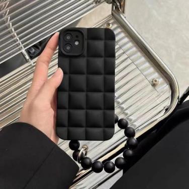 Imagem de Capa macia com pulseira de contas de treliça para iPhone 14 Pro Max 13 12 11 X XS XR 6 7 8 Plus SE 3, preta, para iPhone 14