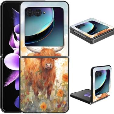 Imagem de GFRGTFHYT Capa para celular Motorola Moto Razr 2025/2024, fina, leve, rígida, com design de vaca Highland, carregamento sem fio, antiarranhões, à prova de choque, capa protetora para Moto Razr 60/50