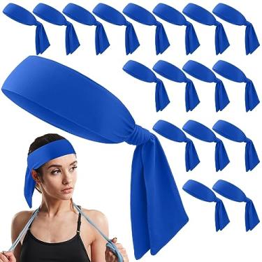 Imagem de Hiboom Pacote com 18 faixas esportivas para homens e mulheres, tiaras de karatê ninja, faixas elásticas de cabelo para jogar tênis, basquete, ioga, corrida, ciclismo (azul)