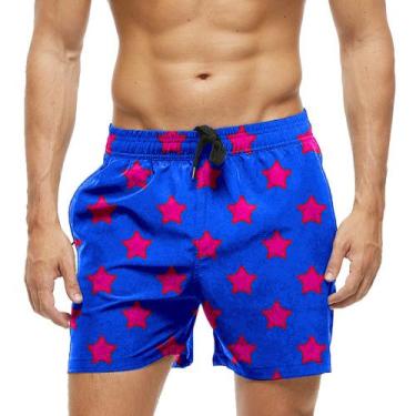 Imagem de Short Praia Shorts Banho Bermuda Verão Estrelas Cartoon Rosa Pink 818 