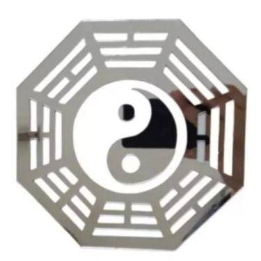 Imagem de Espelho Baguá Yin Yang Acrílico Espelhado Prata Sala 30cm - AGV Criaçõ