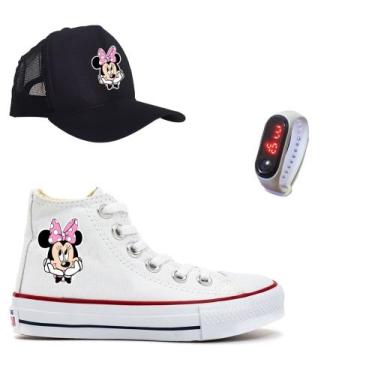 Imagem de Tênis Boné E Relógio Minnie Mouse Infantil E Adulto Feminino Novidade 