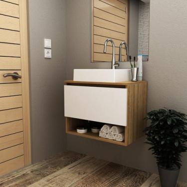 Imagem de Gabinete de Banheiro Suspenso 1 Nicho  60x46,5cm Amêndoa Tecno Mobili