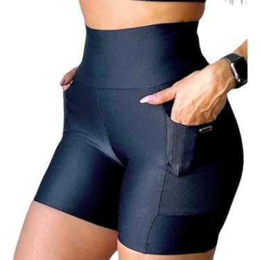 Imagem de Bermuda Meia Coxa Feminina Com Bolsos Cós Alto Compressão Fitness Dris