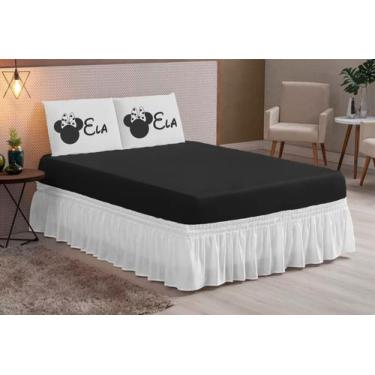 Imagem de Jogo de lençol casal queen 03 peças estampado ELA/ELA PRETO BRANCO - A