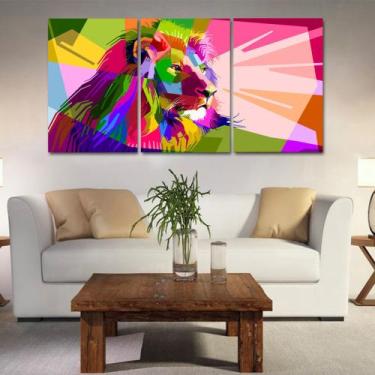 Imagem de Quadros mosaico tigre e leão med. 105x65 ps 2mm adesivo fosco borda in