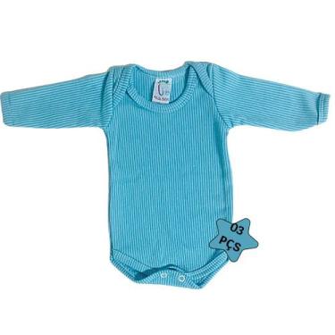 Imagem de 03 body infantil bebe manga longa canelado cores sortidas - Jolen Baby