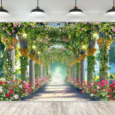 Imagem de Imirell Enchanted Garden Flower Backdrop 7Wx5H Feet Rose Fairy Tale Wonderland Greenery Tecido Poliéster Arco Romano Fantasia Dreamland Fotografia Fundos Sessão de Fotos Decoração Adereços Decoração