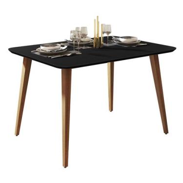 Imagem de Mesa de Jantar Moderna pés Madeira Tampo MDF Preto Cozinha Sala de Jan