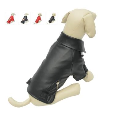 Imagem de Lovelonglong Jaqueta de couro legal para cães, casacos quentes para cães à prova de vento casacos frios para cães grandes, médios e pequenos, roupas Beagle preto L-S